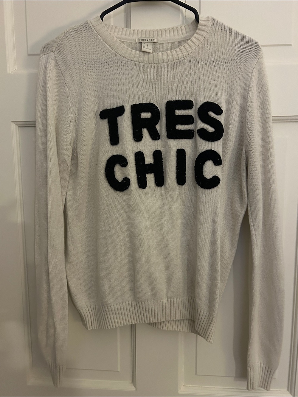 Forever 21 White Crewneck Sweater with Black Lettering